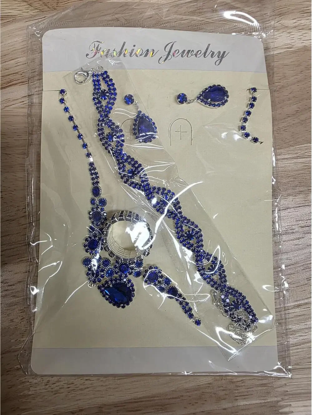 WOMEN’S RHINESTONE CLUTCH & JEWELRY SET ROYAL BLUE 5‑PIECE